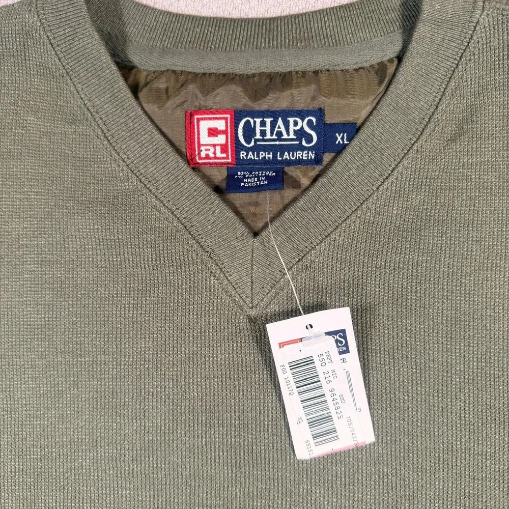 Chaps Ralph Lauren V-Neck Pullover XL Men Olive Green Sleeve Pocket Cotton